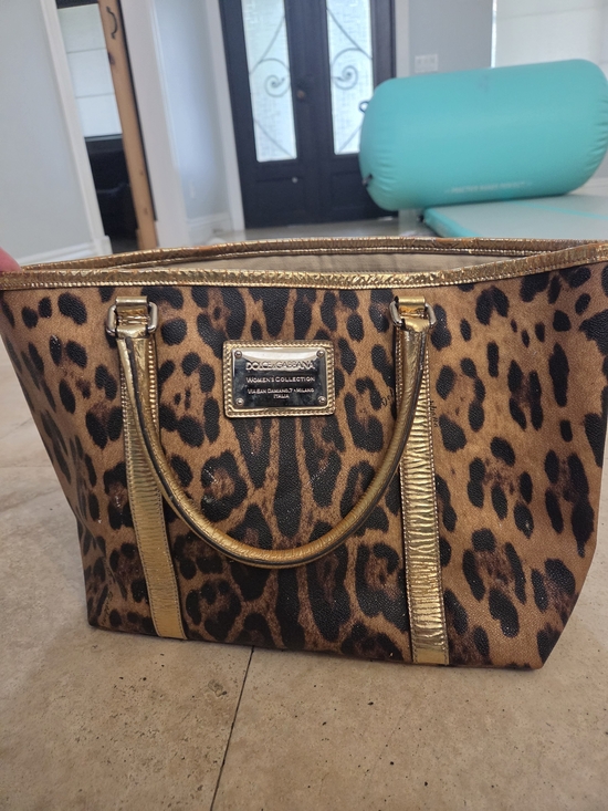 Dolce & Gabbana Handbags - Dolce & Gabbana Leopard Print Tote Bag Gold Leather Trim Logo Plate Y2k